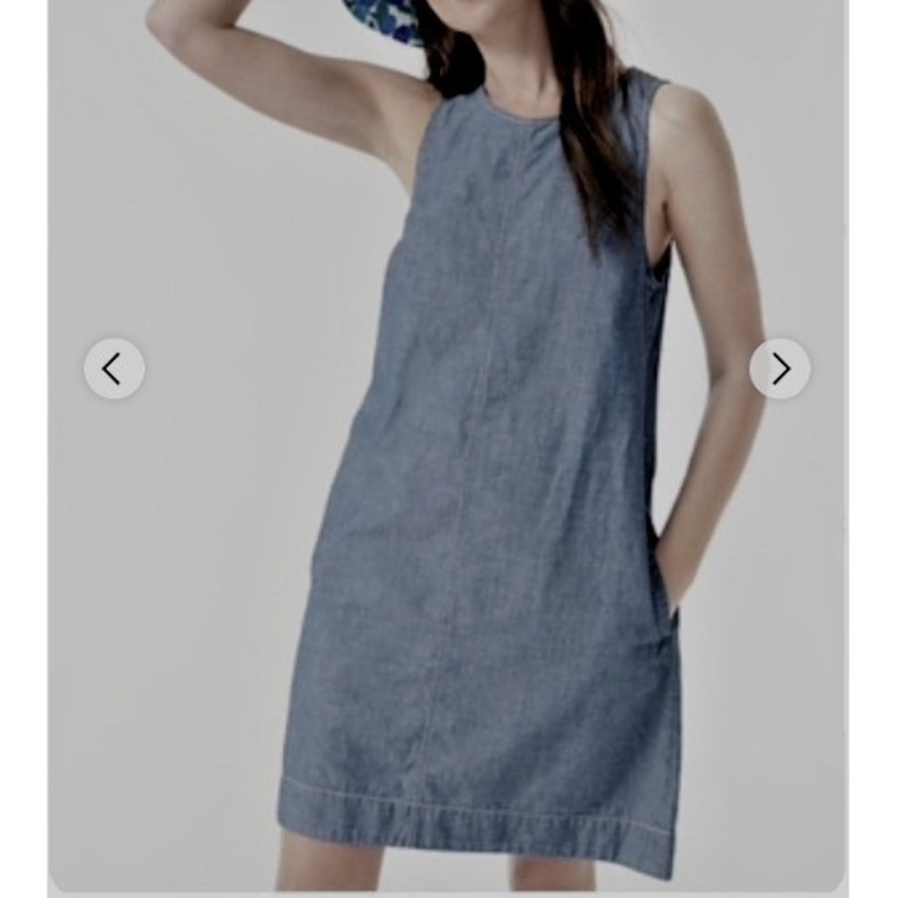 Beachlunchlounge Blue Lyocell Chambray Sleeveless Shift Dress Pockets Small